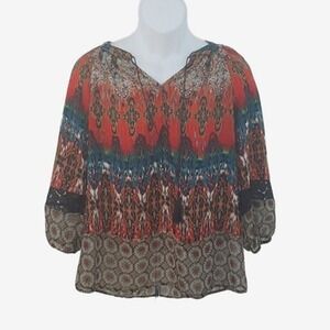 Fig & Flower Peasant Boho Hippie Gypsy Top Size Small Tunic Blouse with tassel